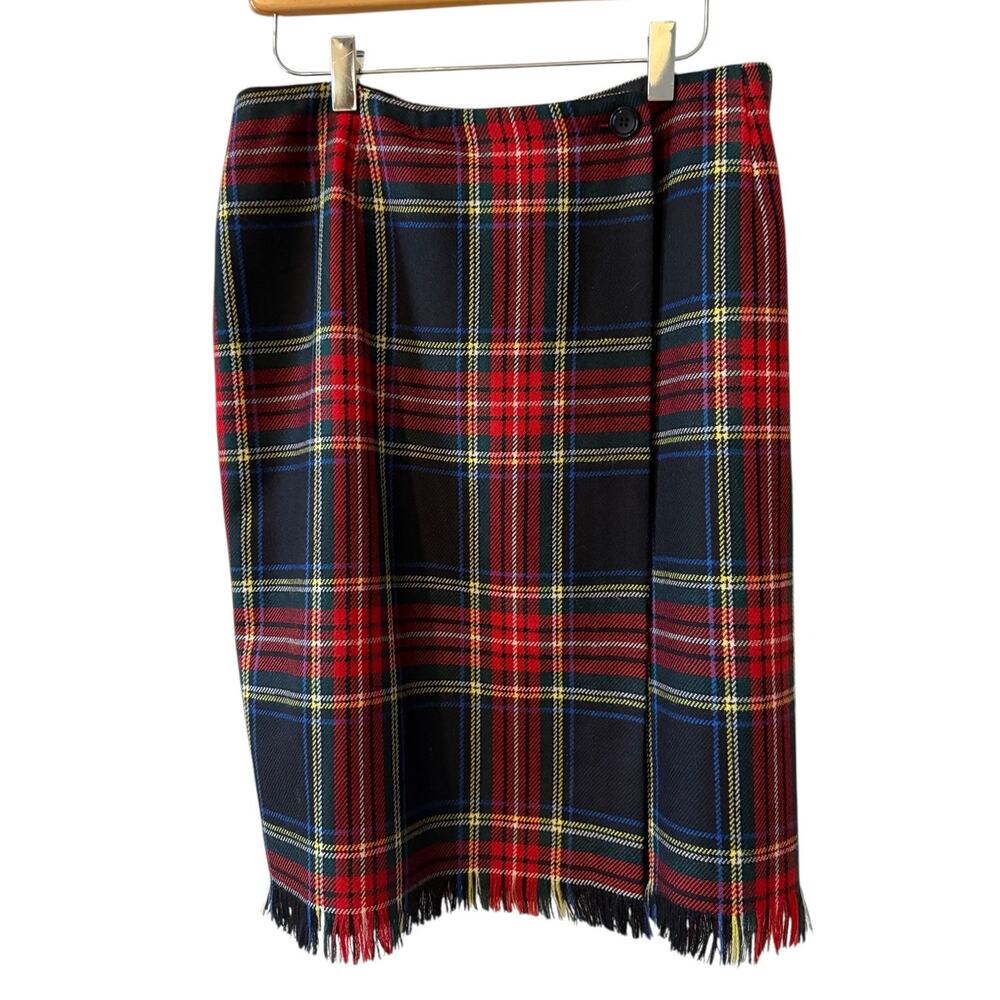 Vintage Rafaella Wool Wrap Skirt Red Tartan Plaid